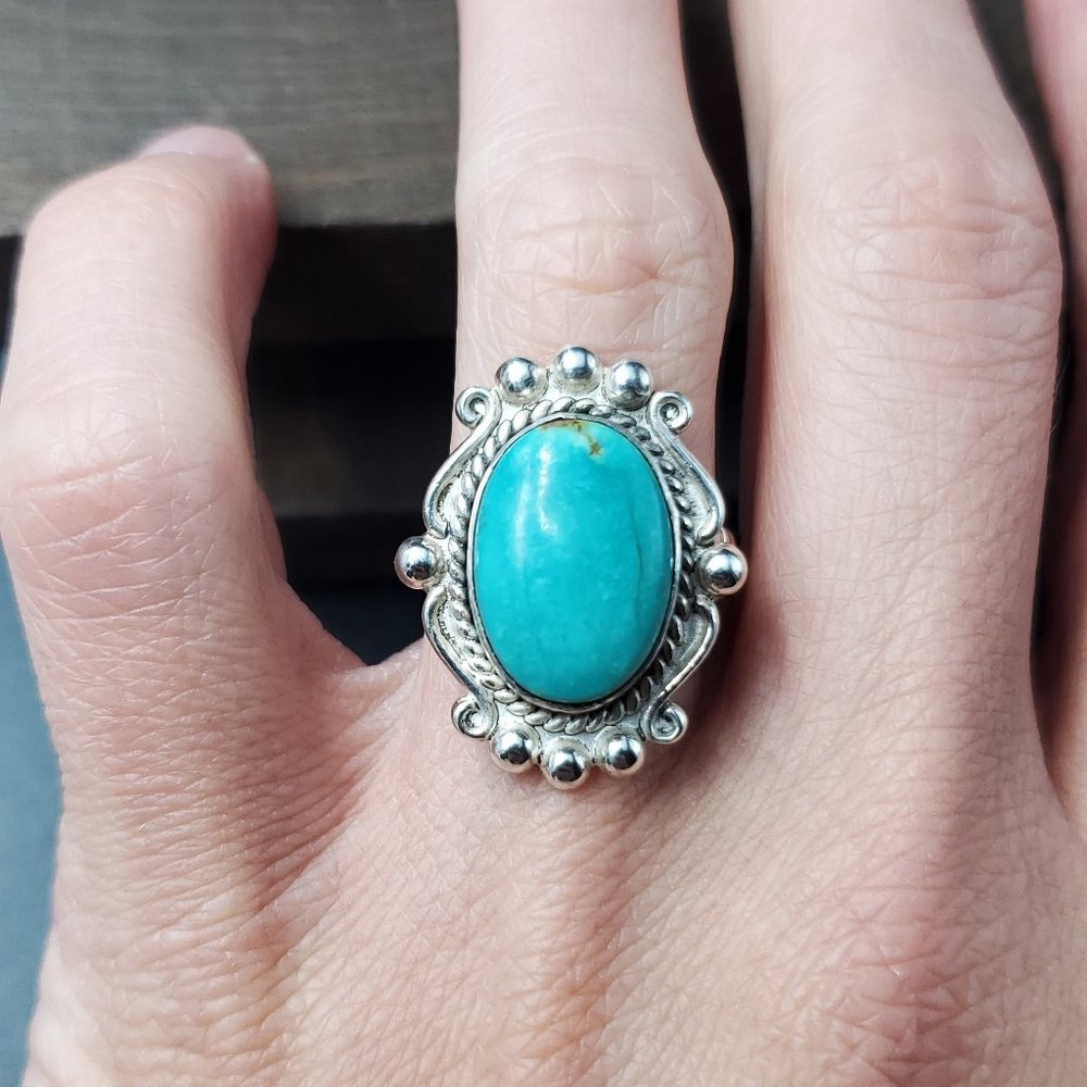 Size 7.75 Sterling Silver Bell Trading Company Turquoise Stone Ring